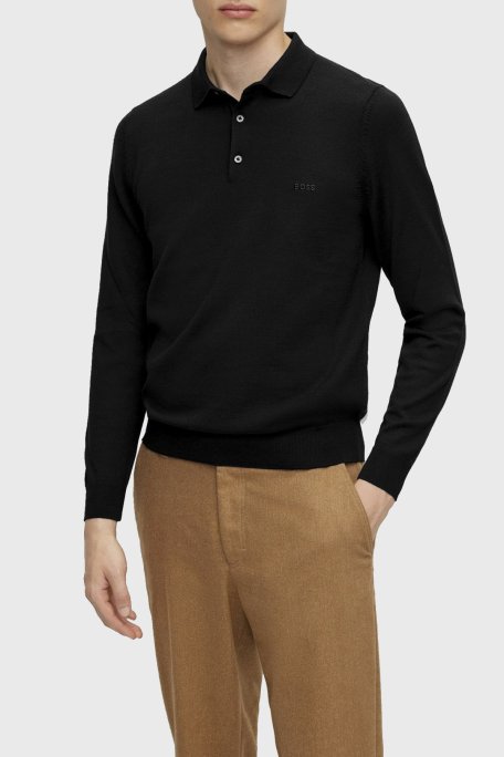 Boss Yünlü Regular Fit Polo Yaka Erkek Kazak 50476357 001 SİYAH - Boss