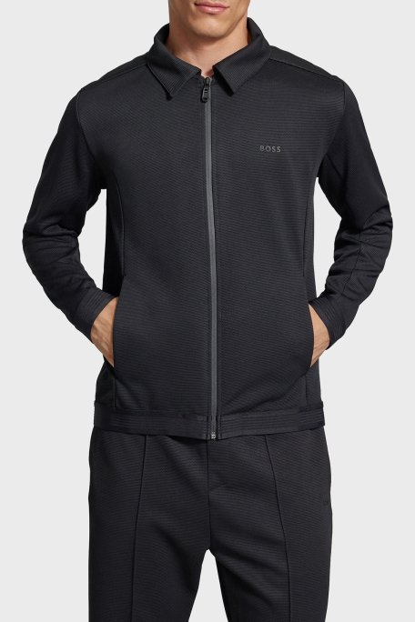 Boss Yünlü Regular Fit Polo Yaka Fermuarlı Erkek Sweat 50518726 001 SİYAH - Boss