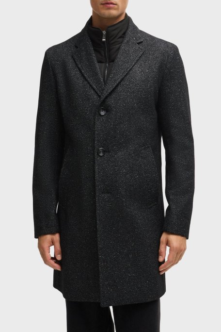 Boss Yünlü Slim Fit Mono Yaka Erkek Kaban 50528177 001 SİYAH - Boss