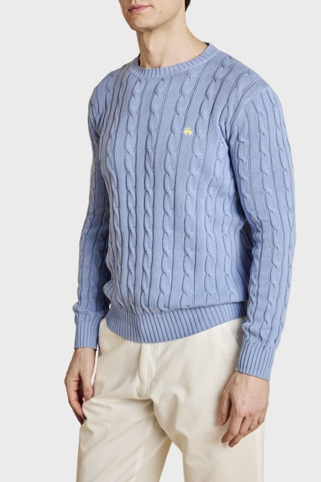 Brooks Brothers %100 Pamuk Saç Örgü Desenli Bisiklet Yaka Erkek Kazak BBSS26MKL030116 Açık Mavi - Brooks Brothers