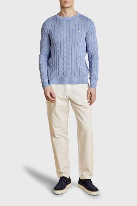 Brooks Brothers %100 Pamuk Saç Örgü Desenli Bisiklet Yaka Erkek Kazak BBSS26MKL030116 Açık Mavi - Brooks Brothers (1)