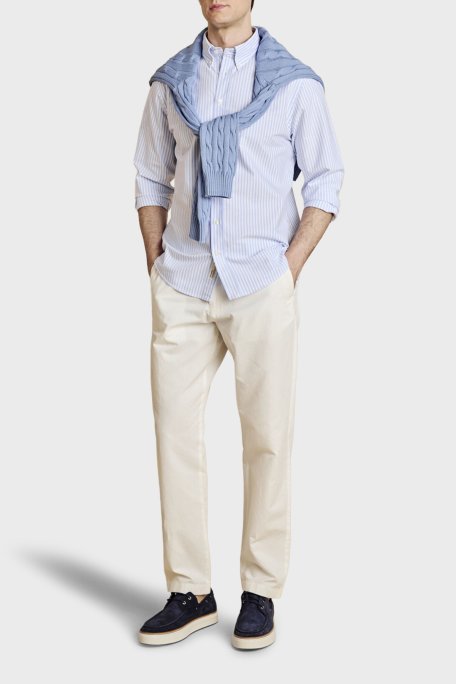 Brooks Brothers Düğmeli Yaka Regular Fit %100 Pamuk Oxford Çizgili Erkek Gömlek BBSS26MSH021145 Beyaz Mavi - Brooks Brothers (1)