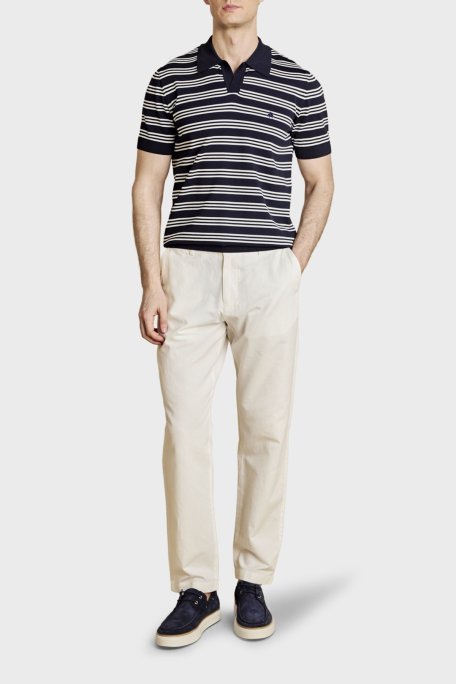 Brooks Brothers Düğmesiz Çizgili Rayon Kısa Kollu Erkek Polo Yaka Kazak BBSS26MKL013388 Lacivert Kırık Beyaz - Brooks Brothers (1)