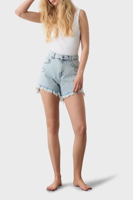 BSB % 100 Pamuk Yırtıklı Regular Fit Yüksek Bel Mini Kot Bayan Short 053-241903.971 MAVİ - BSB (1)