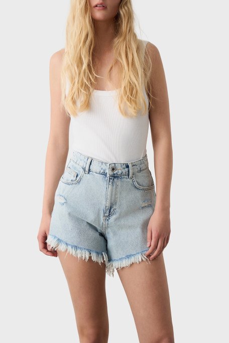 BSB % 100 Pamuk Yırtıklı Regular Fit Yüksek Bel Mini Kot Kadın Short 053-241903.971 MAVİ - BSB