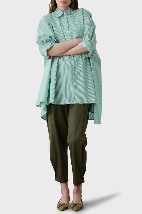BSB Çizgili Pamuk Karışımlı Oversize Asimetrik Bayan Gömlek 053-216035.050 YEŞİL - BSB (1)