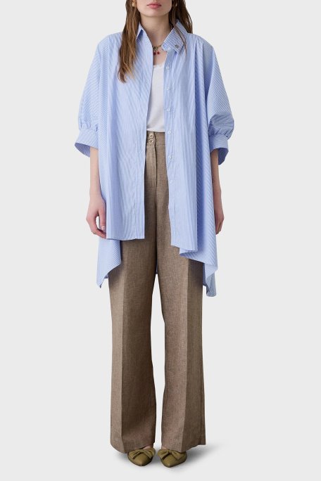 BSB Çizgili Pamuk Karışımlı Oversize Asimetrik Bayan Gömlek 053-216035.060 MAVİ - BSB (1)