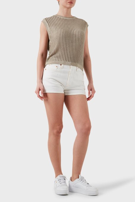 BSB Fitilli Sıfır Yaka Regular Fit Kolsuz Bayan Kazak 053-260025.131 BEJ - BSB (1)