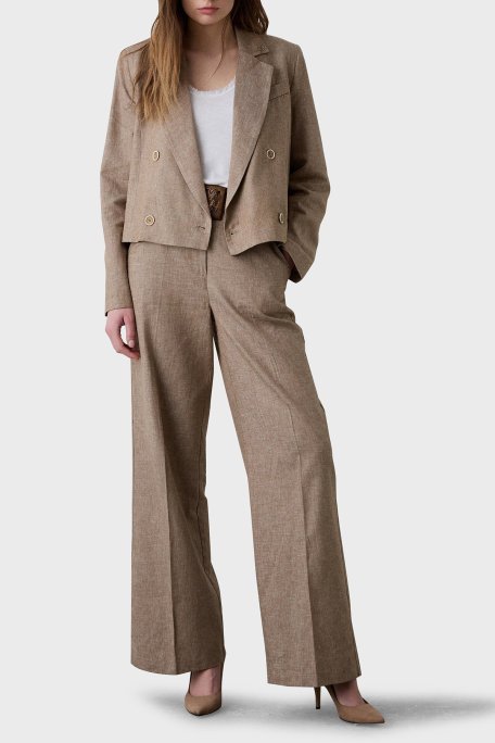 BSB Keten ve Pamuk Karışımlı Regular Fit Yüksek Bel Geniş Paça Bayan Pantolon 053-212013.131 BEJ - BSB