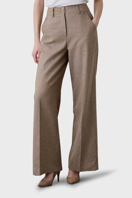 BSB Keten ve Pamuk Karışımlı Regular Fit Yüksek Bel Geniş Paça Bayan Pantolon 053-212013.131 BEJ - BSB (1)