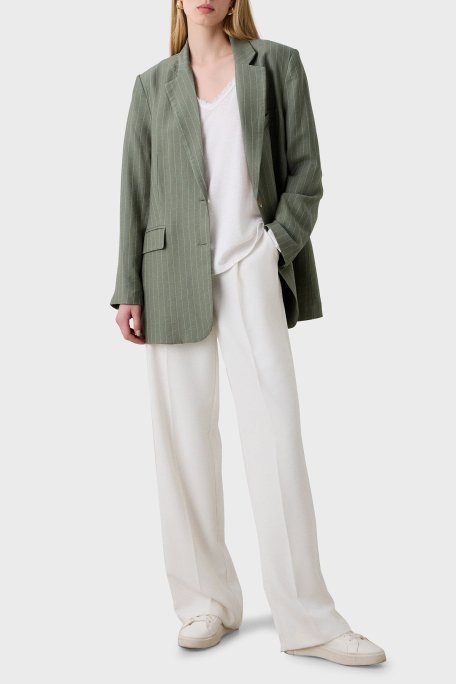 BSB Pamuk Karışımlı Oversize V Yaka Bayan Bluz 053-210132.002 BEYAZ - BSB (1)