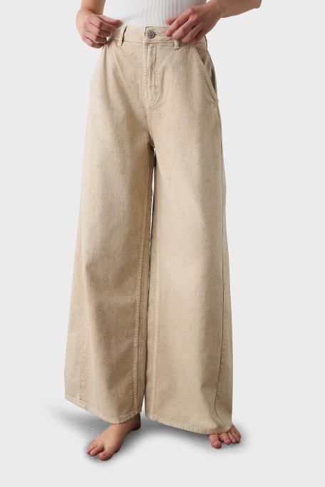 BSB Pamuklu Wide Leg Yüksek Bel Geniş Paça Palazzo Bayan Pantolon 053-212800.103 BEJ - BSB