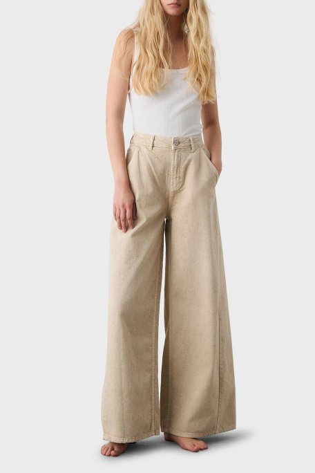 BSB Pamuklu Wide Leg Yüksek Bel Geniş Paça Palazzo Bayan Pantolon 053-212800.103 BEJ - BSB (1)