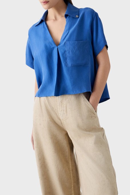 BSB Regular Fit V Yaka Kısa Kollu Bayan Bluz 053.210040-004 MAVİ - BSB