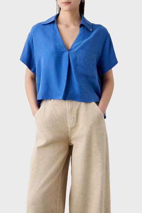 BSB Regular Fit V Yaka Kısa Kollu Bayan Bluz 053.210040-004 MAVİ - BSB (1)