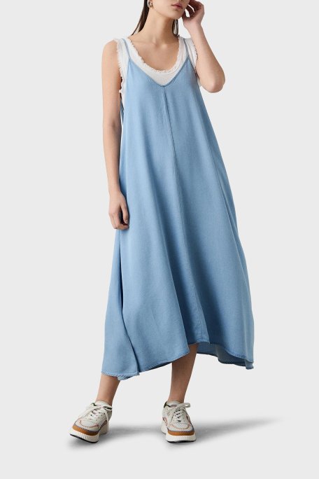 BSB Regular Fit V Yaka Kot Görünümlü Midi Bayan Elbise 053-211803.090 AÇIK MAVİ - BSB (1)