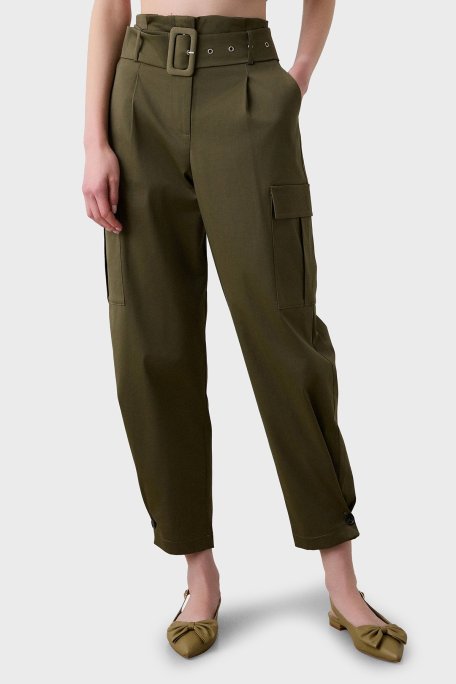 BSB Streç Pamuklu Regular Fit Yüksek Bel Düz Paça Kargo Bayan Pantolon 053-212021.054 HAKİ - BSB