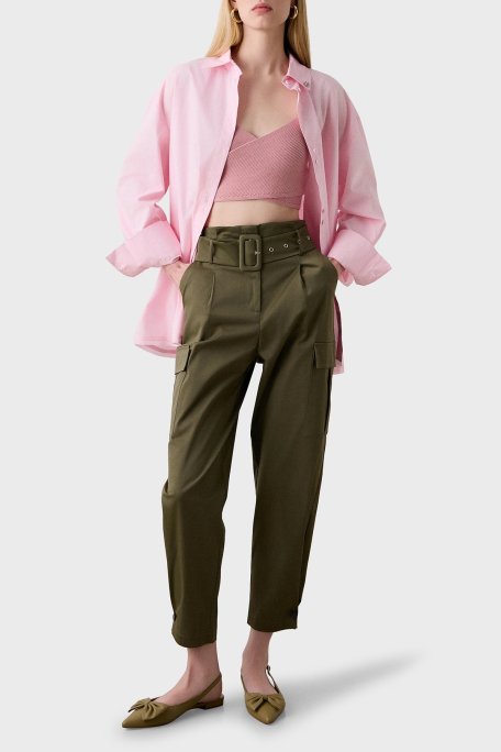 BSB Streç Pamuklu Regular Fit Yüksek Bel Düz Paça Kargo Bayan Pantolon 053-212021.054 HAKİ - BSB (1)