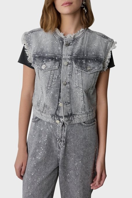 BSB Taşlı % 100 Pamuk Regular Fit Kısa Kot Bayan Yelek 053-229900.093 GRİ - BSB (1)