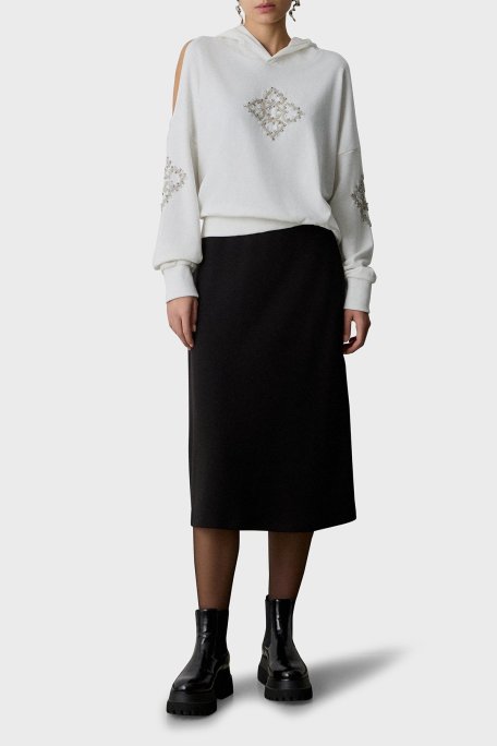 BSB Taşlı Pamuklu Regular Fit Sırt Dekolteli Kapüşonlu Bayan Bluz 053-210011.004 BEYAZ - BSB (1)