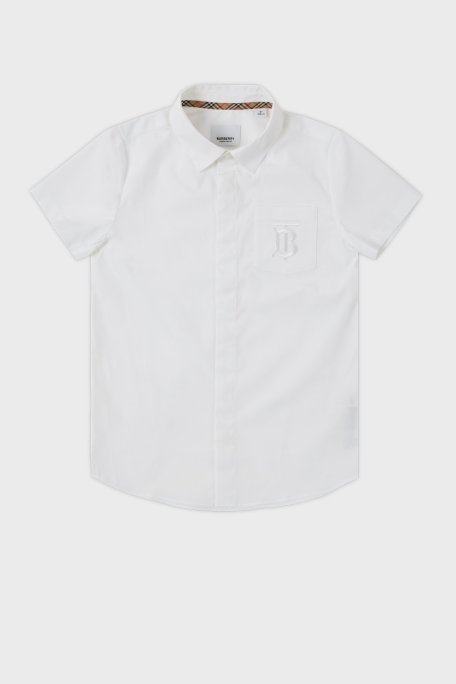 Burberry Streç Pamuklu Kısa Kollu Çocuk Gömlek 8048278 WHITE BEYAZ - Burberry