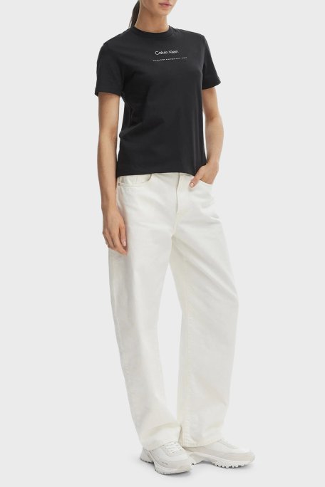 Calvin Klein % 100 Pamuk Bisiklet Yaka Logolu LV047C811GUB1 Kadın T Shirt LV047C811G UB1 SİYAH - Calvin Klein (1)