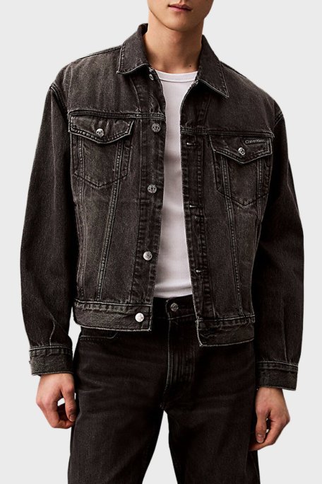 Calvin Klein % 100 Pamuk Comfort Fit Göğüs Cepli LV04RB796GRDD Erkek Kot Ceket LV04RB796G RDD SİYAH - Calvin Klein