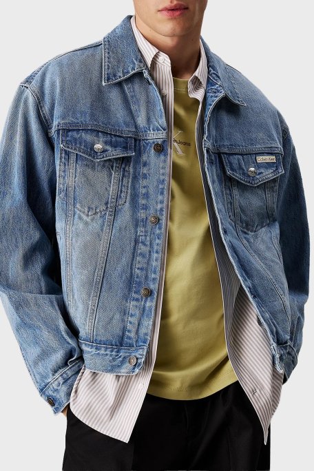 Calvin Klein % 100 Pamuk Comfort Fit Uzun Kollu LV04RB794GUBE Erkek Kot Ceket LV04RB794G UBE MAVİ - Calvin Klein