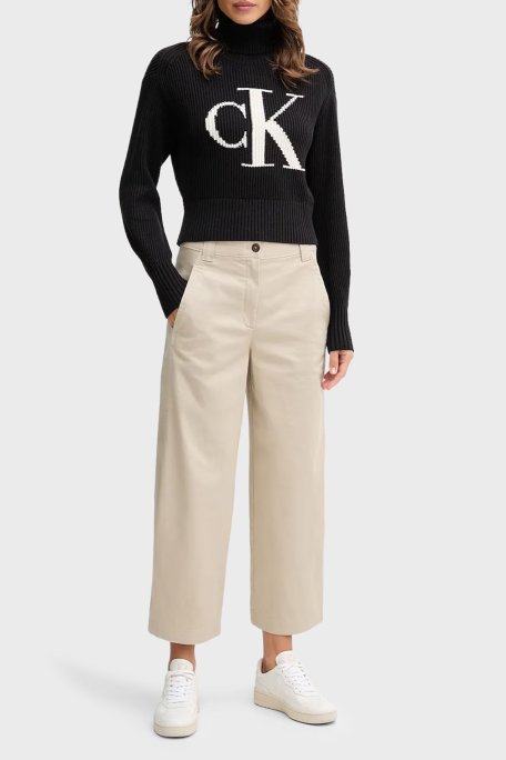 Calvin Klein % 100 Pamuk Loose Fit Balıkçı Yaka Logolu LV047D349GUB1 Bayan Kazak LV047D349G UB1 SİYAH - Calvin Klein (1)