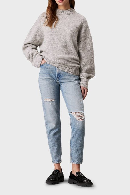 Calvin Klein % 100 Pamuk Mom Fit Yüksek Bel Daralan Paça Jeans J20J2240261AA Bayan Kot Pantolon J20J224026 1AA AÇIK MAVİ - Calvin Klein (1)