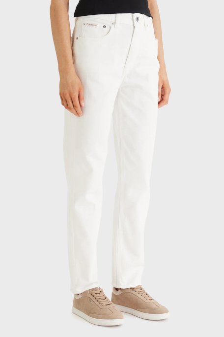 Calvin Klein % 100 Pamuk Mom Fit Yüksek Bel Jeans LV047F703GASN Bayan Kot Pantolon LV047F703G ASN BEYAZ - Calvin Klein
