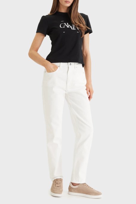 Calvin Klein % 100 Pamuk Mom Fit Yüksek Bel Jeans LV047F703GASN Bayan Kot Pantolon LV047F703G ASN BEYAZ - Calvin Klein (1)