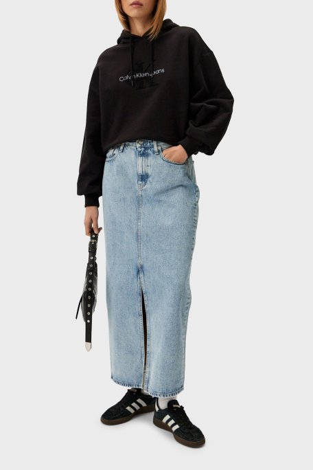 Calvin Klein % 100 Pamuk Oversize Fit Kapüşonlu Crop J20J224170BEH Bayan Sweat J20J224170 BEH SİYAH - Calvin Klein (1)