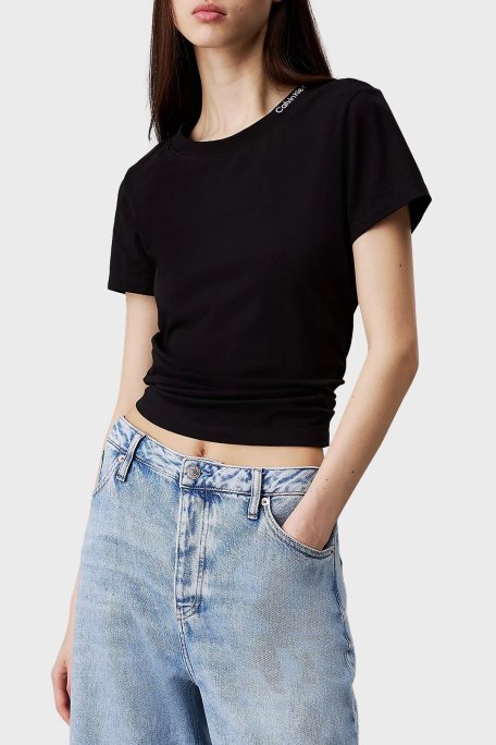 Calvin Klein % 100 Pamuk Regular Fit Bisiklet Yaka J20J225540BEH Bayan T Shirt J20J225540 BEH SİYAH - Calvin Klein