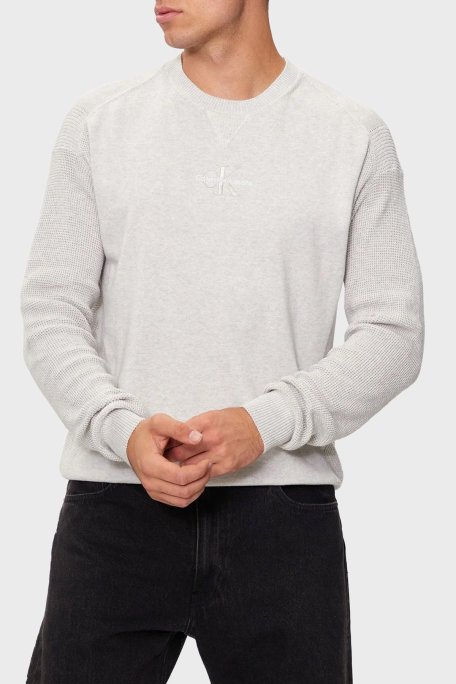 Calvin Klein % 100 Pamuk Regular Fit Bisiklet Yaka J30J325671P6G Erkek Kazak J30J325671 P6G AÇIK GRİ - Calvin Klein