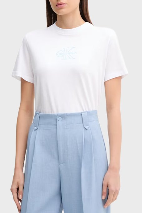 Calvin Klein % 100 Pamuk Regular Fit Bisiklet Yaka Logolu LV047C863GYAA Bayan T Shirt LV047C863G YAA BEYAZ - Calvin Klein