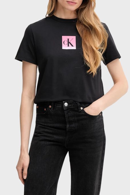 Calvin Klein % 100 Pamuk Regular Fit Bisiklet Yaka Logolu LV047C864GUB1 Bayan T Shirt LV047C864G UB1 SİYAH - Calvin Klein