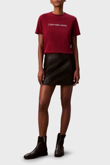 Calvin Klein % 100 Pamuk Regular Fit Bisiklet Yaka Logolu LV047C912GWFK Bayan T Shirt LV047C912G WFK BORDO - Calvin Klein (1)