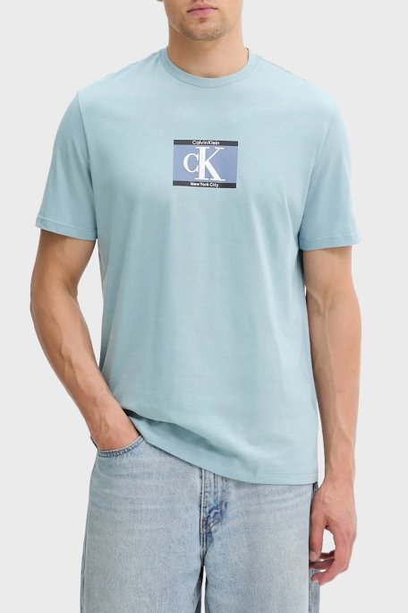 Calvin Klein % 100 Pamuk Regular Fit Bisiklet Yaka Logolu LV04RC854GCJ4 Erkek T Shirt LV04RC854G CJ4 AÇIK MAVİ - Calvin Klein