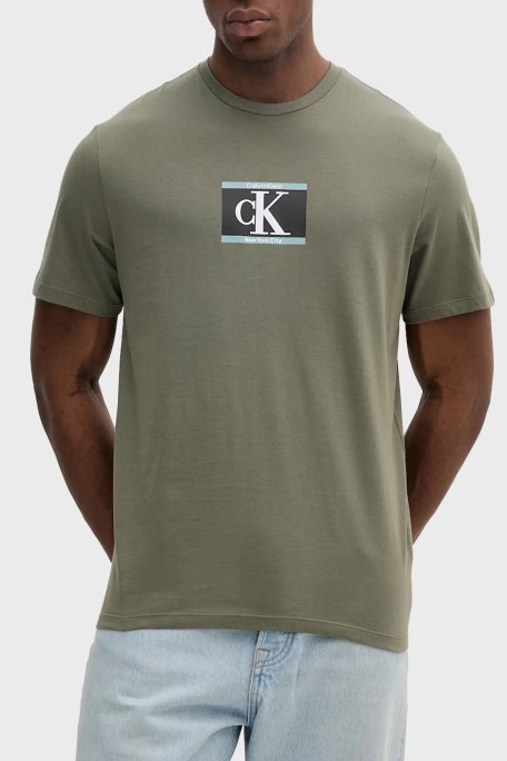 Calvin Klein % 100 Pamuk Regular Fit Bisiklet Yaka Logolu LV04RC854GLDY Erkek T Shirt LV04RC854G LDY HAKİ - Calvin Klein