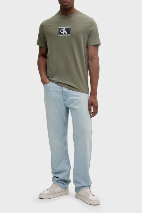 Calvin Klein % 100 Pamuk Regular Fit Bisiklet Yaka Logolu LV04RC854GLDY Erkek T Shirt LV04RC854G LDY HAKİ - Calvin Klein (1)