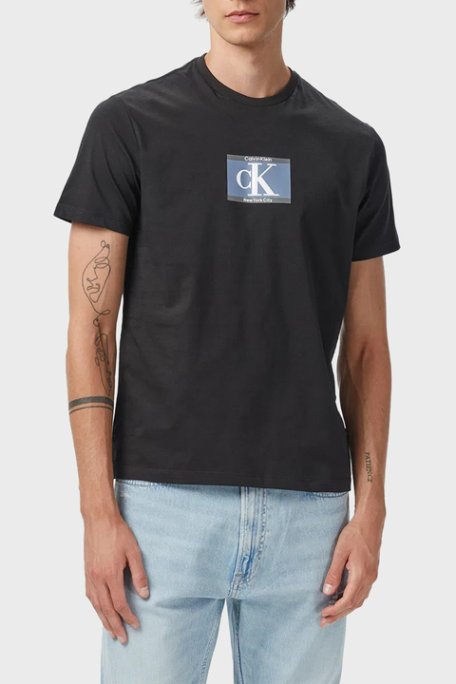 Calvin Klein % 100 Pamuk Regular Fit Bisiklet Yaka Logolu LV04RC854GUB1 Erkek T Shirt LV04RC854G UB1 SİYAH - Calvin Klein