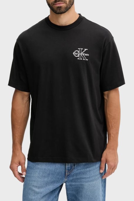 Calvin Klein % 100 Pamuk Regular Fit Bisiklet Yaka Logolu LV04RC856GUB1 Erkek T Shirt LV04RC856G UB1 SİYAH - Calvin Klein