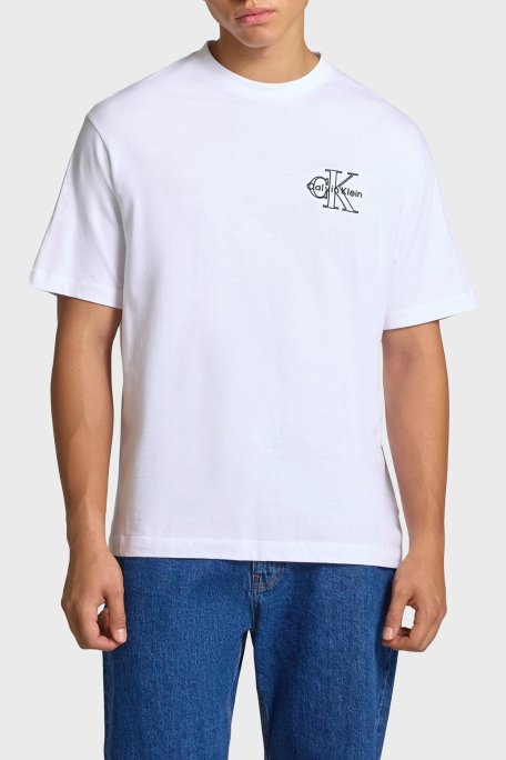 Calvin Klein % 100 Pamuk Regular Fit Bisiklet Yaka Logolu LV04RC856GYAA Erkek T Shirt LV04RC856G YAA BEYAZ - Calvin Klein
