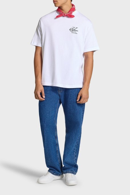 Calvin Klein % 100 Pamuk Regular Fit Bisiklet Yaka Logolu LV04RC856GYAA Erkek T Shirt LV04RC856G YAA BEYAZ - Calvin Klein (1)