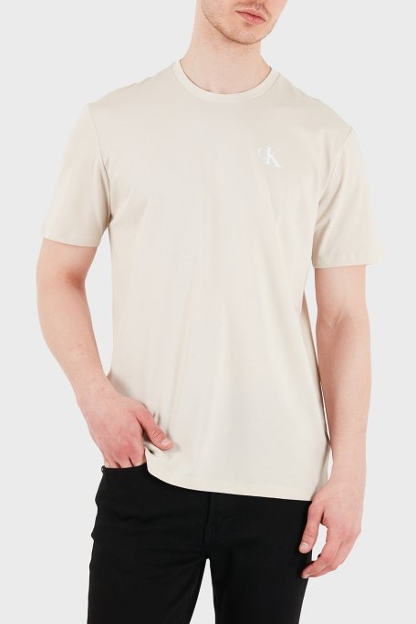 Calvin Klein % 100 Pamuk Regular Fit Bisiklet Yaka Logolu LV14RF852G2JX Erkek T Shirt LV14RF852G 2JX BEJ - Calvin Klein