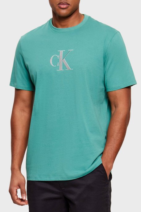 Calvin Klein % 100 Pamuk Regular Fit Bisiklet Yaka LV04RF853GVFL Erkek T Shirt LV04RF853G VFL YEŞİL - Calvin Klein