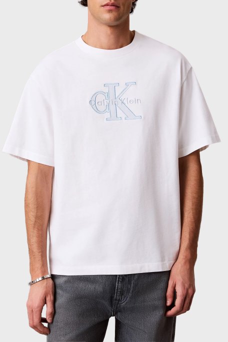 Calvin Klein % 100 Pamuk Regular Fit Logolu Bisiklet Yaka LV04RF819GYAF Erkek T Shirt LV04RF819G YAF BEYAZ - Calvin Klein