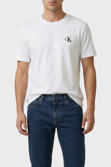 Calvin Klein % 100 Pamuk Regular Fit Logolu Bisiklet Yaka LV14RF852GYAF Erkek T Shirt LV14RF852G YAF BEYAZ - Calvin Klein