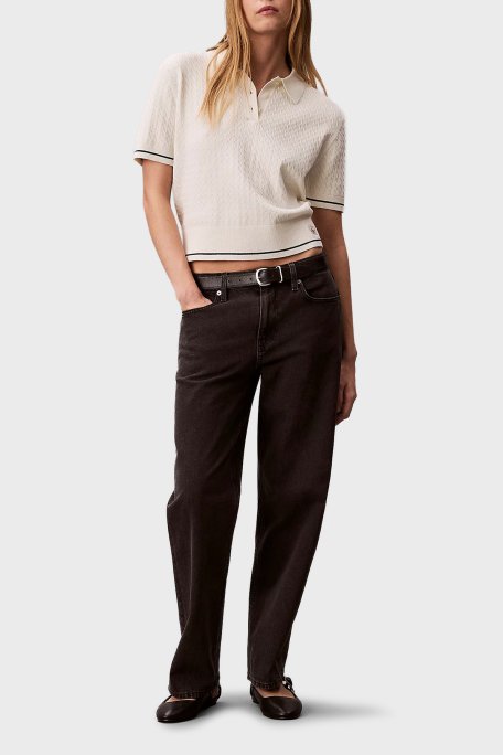 Calvin Klein % 100 Pamuk Regular Fit Logolu Örme Düğmeli Bayan Polo LV047F320G YAS BEYAZ - Calvin Klein (1)